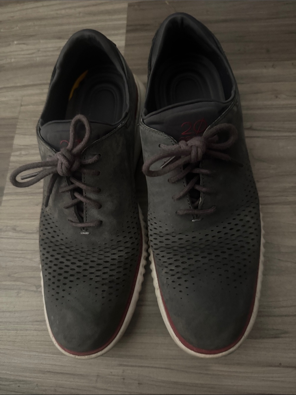 Men's Cole Haan Grand OS Perforated Lace-Up Shoes in Dark Gray with red accents